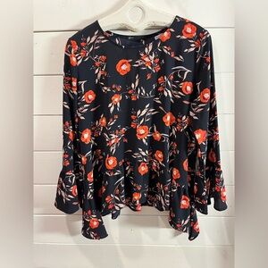 💙 GIBSON Floral Blouse L – Navy/Red